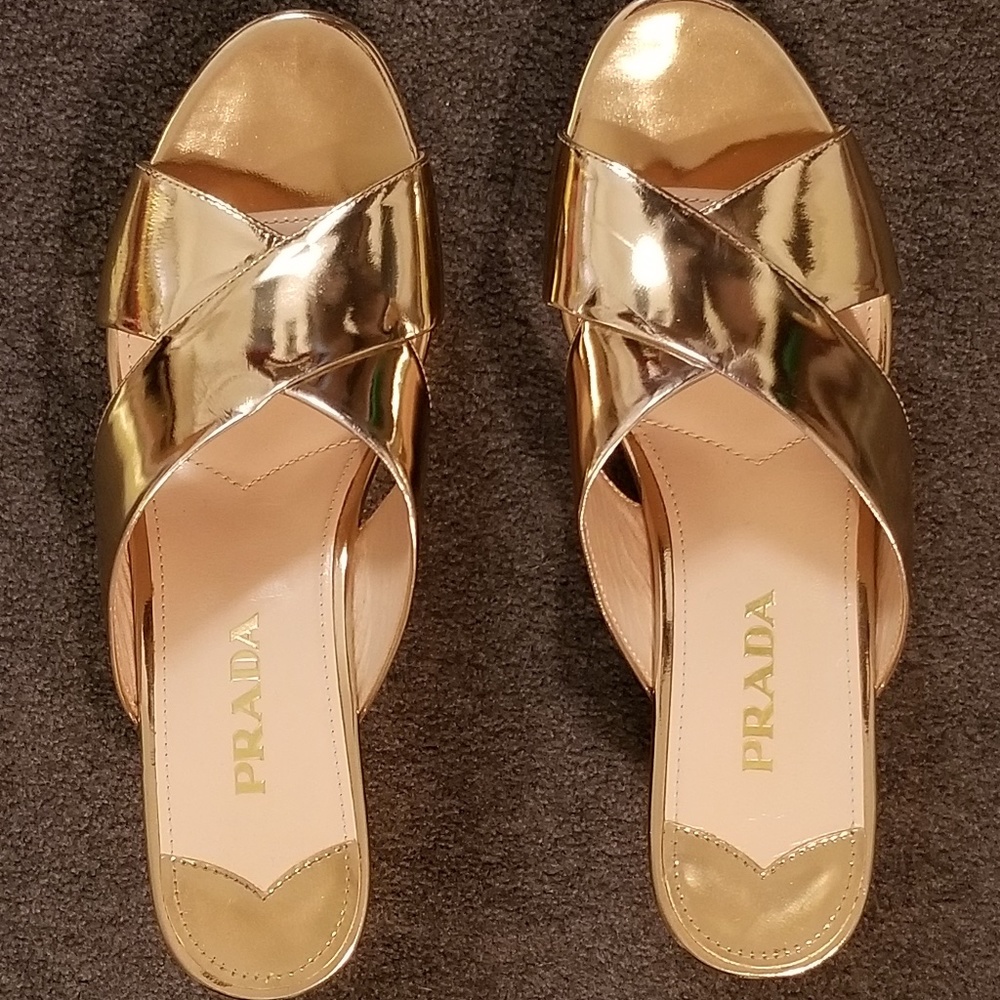 Prada Gold Wedge Sandals